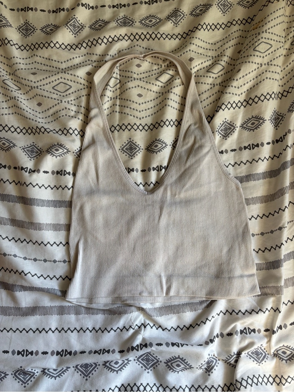 Forever 21 Ribbed V-Neck Halter Crop Top - white